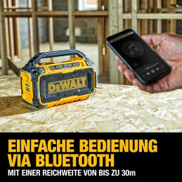 Dewalt DCR011 Bluetooth Battery Speaker (Stereo, Extremely Robust, with Roll Bar, AUX Input 3.5 mm, All XR Li-Ion Sliding